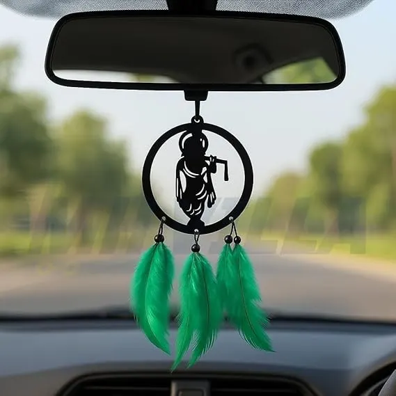 Krishna Dream Catcher Car Hanging | Spiritual Rearview Mirror Charm | Decorative Car Accessory | Compact Spiritual Gift