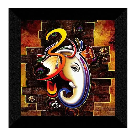 SAF Ganesha UV Coated Decorative Frame Painting | Multicolour Wall Art | Framed & Ready to Hang | Spiritual Home Décor